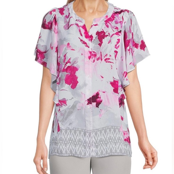 NWT-Allison Daley women’s petite Y neck floral print top - size PXL - Picture 1 of 8